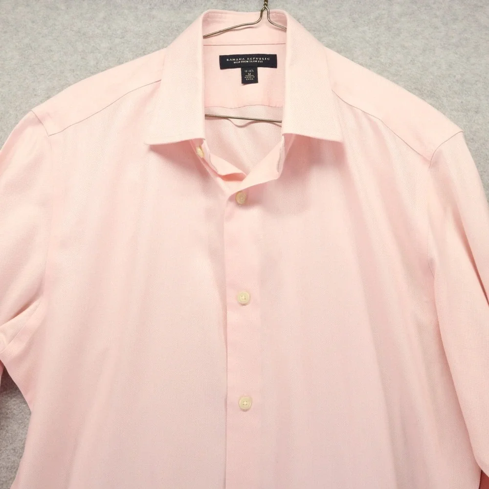 Banana Republic Shirt Mens Medium Slim Fit French Cuff Button Pink‎ Long Sleeve